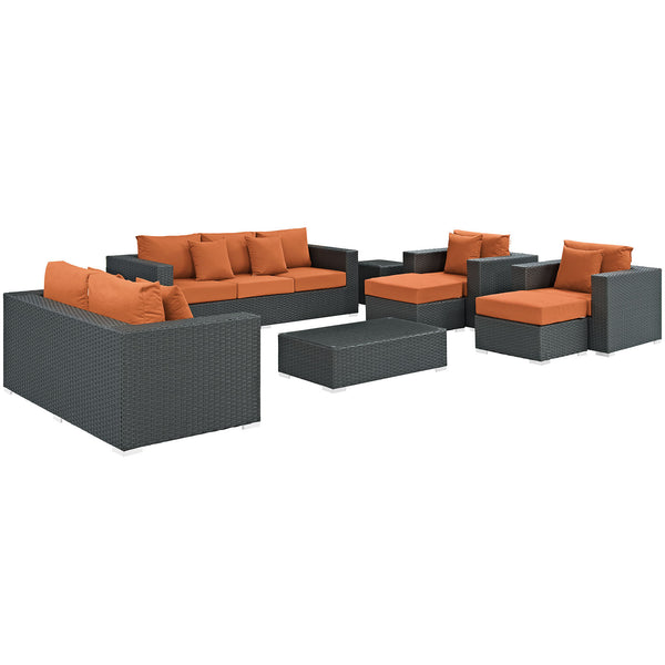 Sojourn 9 Piece Outdoor Patio Sunbrella® Sectional Set - Canvas Tuscan