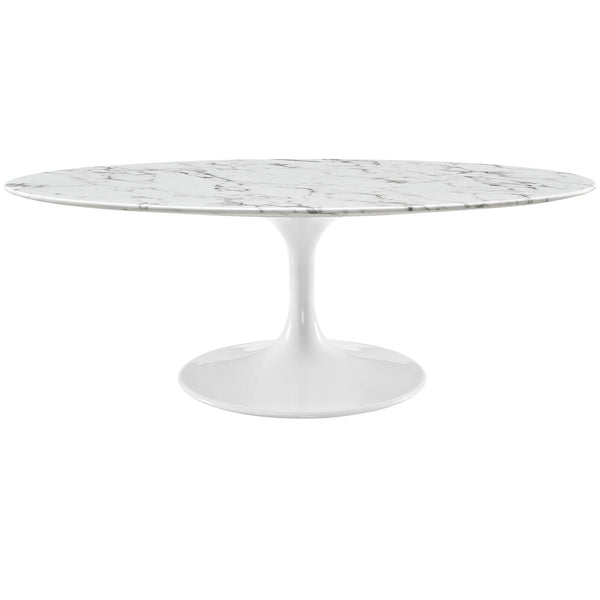 Lippa 48" Oval-Shaped Artificial Marble Coffee Table - White