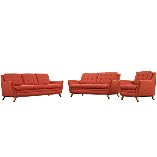 Beguile Living Room Set Fabric Set of 3 - Atomic Red