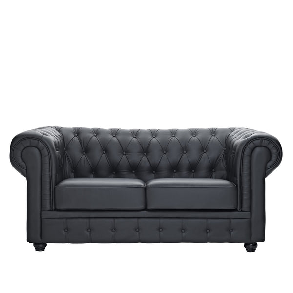 Chesterfield Leather Loveseat - Black