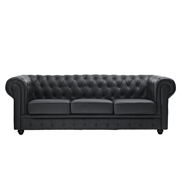 Chesterfield Leather Sofa - Black