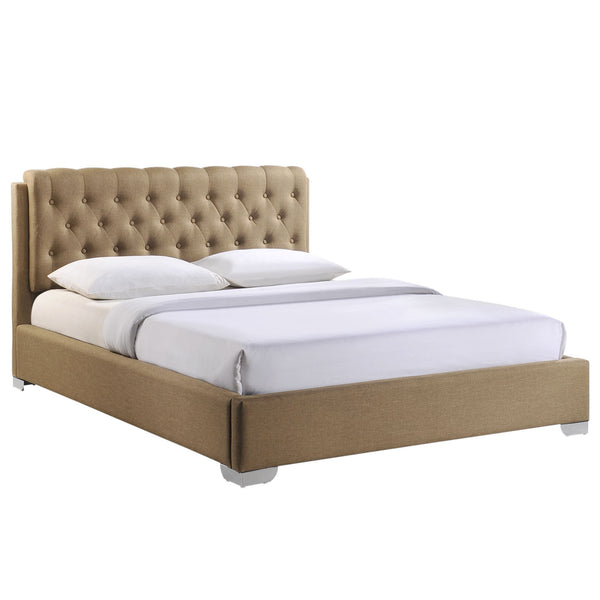 Amelia Queen Fabric Bed - Latte