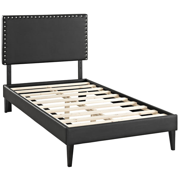 Phoebe  Twin Vinyl Platform Bed with Squared Tapered Legs - Black