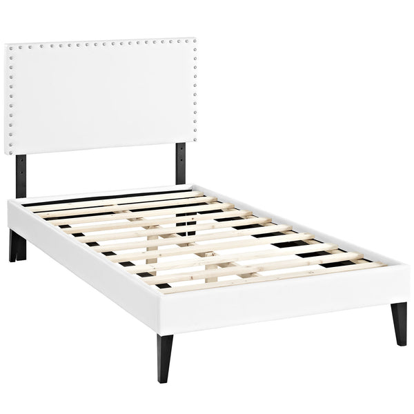 Phoebe  Twin Vinyl Platform Bed with Squared Tapered Legs - White