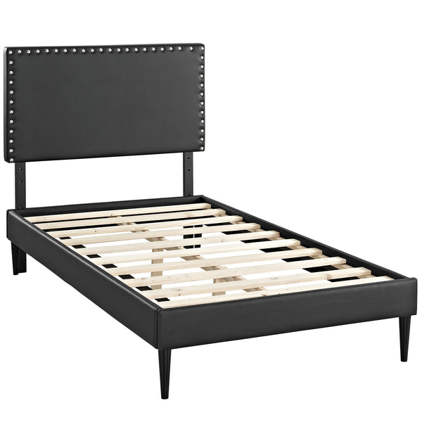 Phoebe  Twin Vinyl Platform Bed with Round Tapered Legs - Black