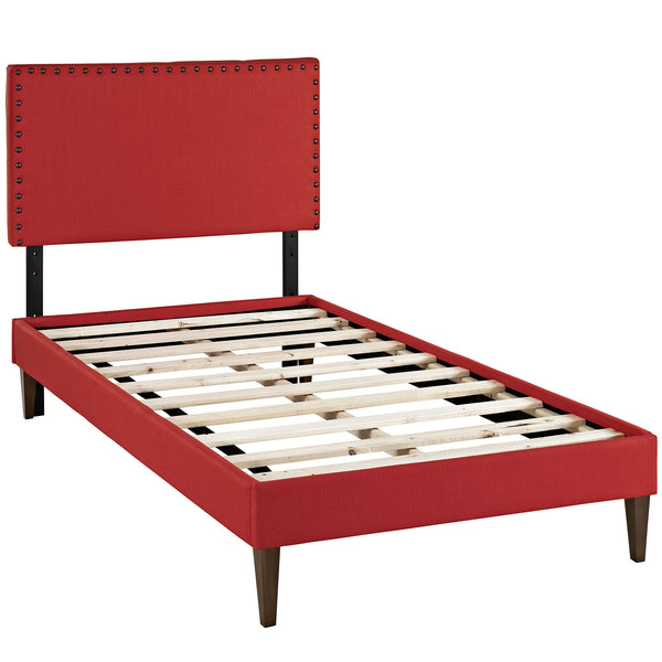 Phoebe  Twin Fabric Platform Bed with Squared Tapered Legs - Atomic Red