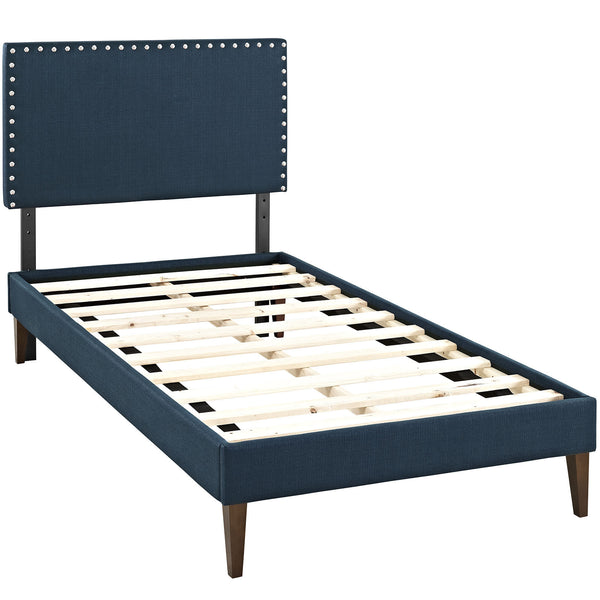 Phoebe  Twin Fabric Platform Bed with Squared Tapered Legs - Azure