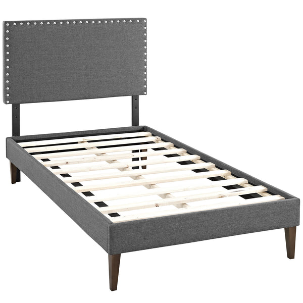 Phoebe  Twin Fabric Platform Bed with Squared Tapered Legs - Gray