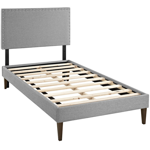 Phoebe  Twin Fabric Platform Bed with Squared Tapered Legs - Light Gray