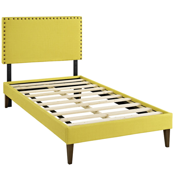 Phoebe  Twin Fabric Platform Bed with Squared Tapered Legs - Sunny