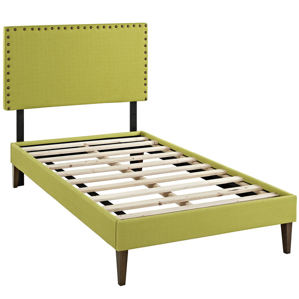 Phoebe  Twin Fabric Platform Bed with Squared Tapered Legs - Wheatgrass
