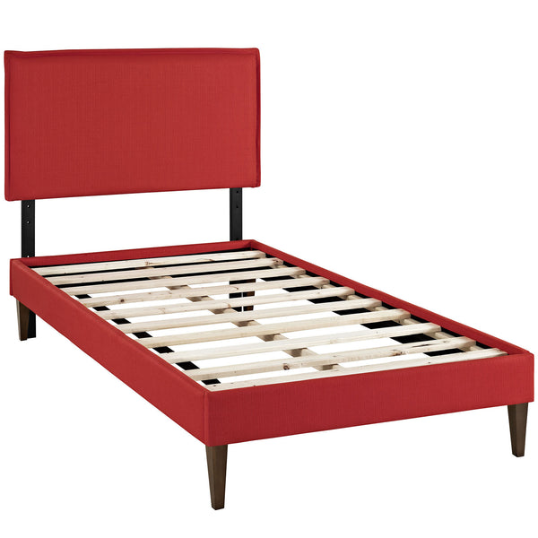 Camille Twin Fabric Platform Bed with Squared Tapered Legs - Atomic Red