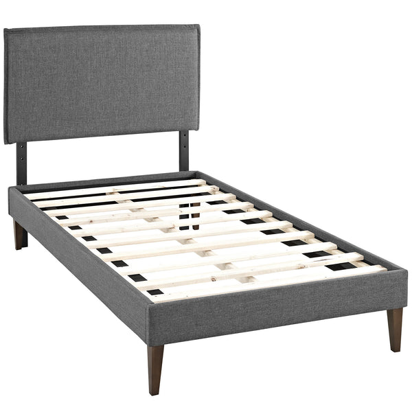 Camille Twin Fabric Platform Bed with Squared Tapered Legs - Gray
