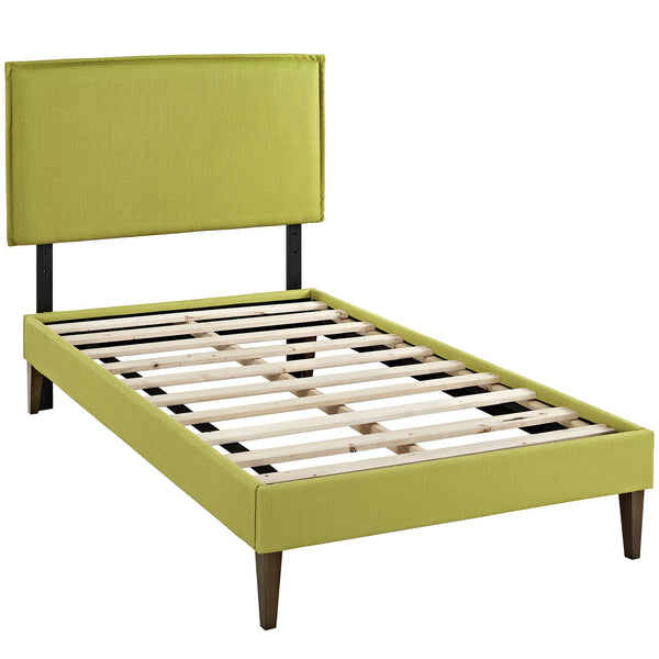 Camille Twin Fabric Platform Bed with Squared Tapered Legs - Wheatgrass