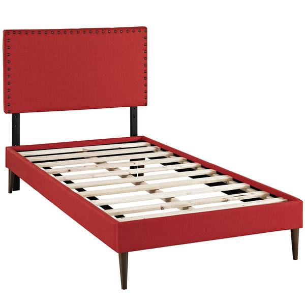 Phoebe  Twin Fabric Platform Bed with Round Tapered Legs - Atomic Red