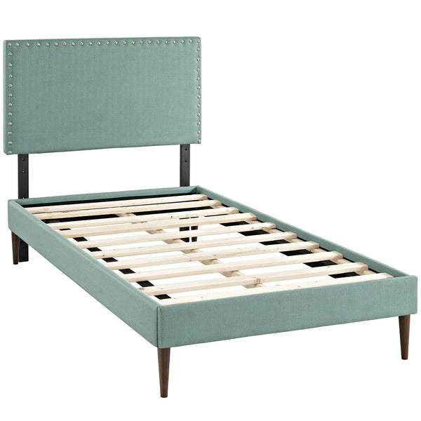 Phoebe  Twin Fabric Platform Bed with Round Tapered Legs - Laguna