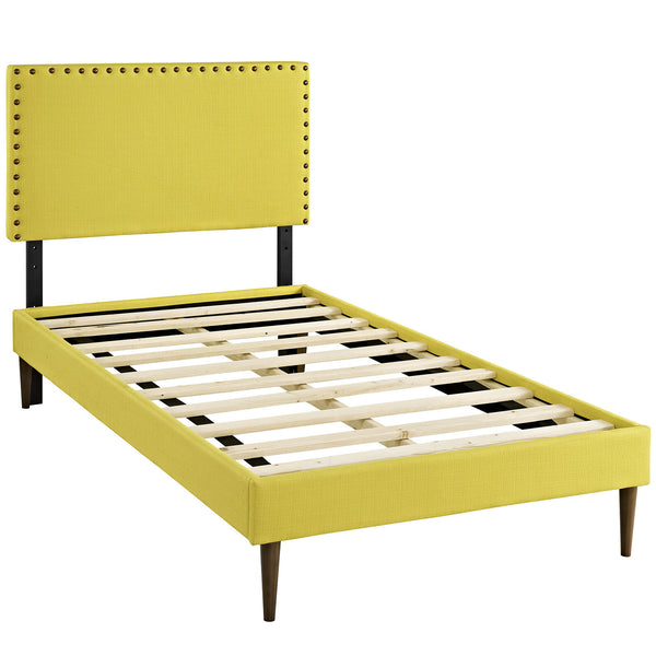 Phoebe  Twin Fabric Platform Bed with Round Tapered Legs - Sunny