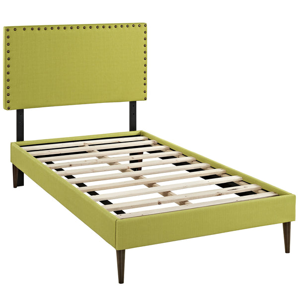 Phoebe  Twin Fabric Platform Bed with Round Tapered Legs - Wheatgrass