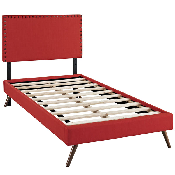Phoebe  Twin Fabric Platform Bed with Round Splayed Legs - Atomic Red