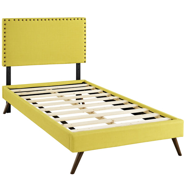 Phoebe  Twin Fabric Platform Bed with Round Splayed Legs - Sunny