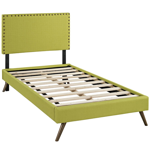 Phoebe  Twin Fabric Platform Bed with Round Splayed Legs - Wheatgrass