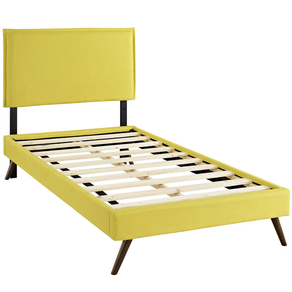 Camille Twin Fabric Platform Bed with Round Splayed Legs - Sunny