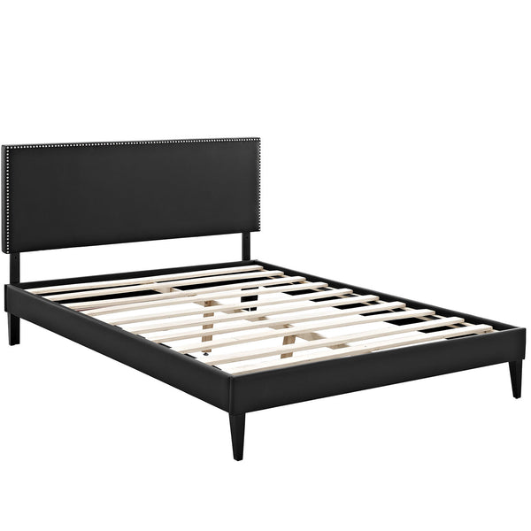 Phoebe  Queen Vinyl Platform Bed with Squared Tapered Legs - Black