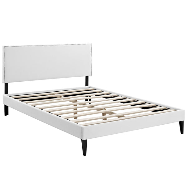 Phoebe  Queen Vinyl Platform Bed with Squared Tapered Legs - White
