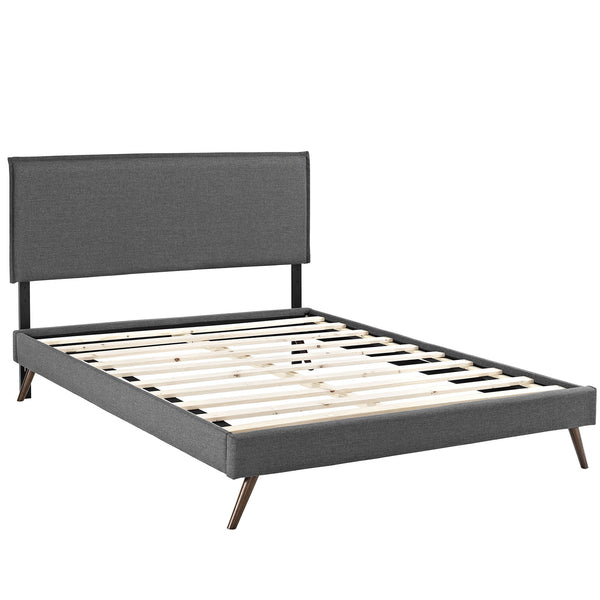 Camille Full Fabric Platform Bed with Round Splayed Legs - Gray