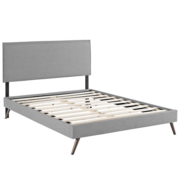 Camille Full Fabric Platform Bed with Round Splayed Legs - Light Gray