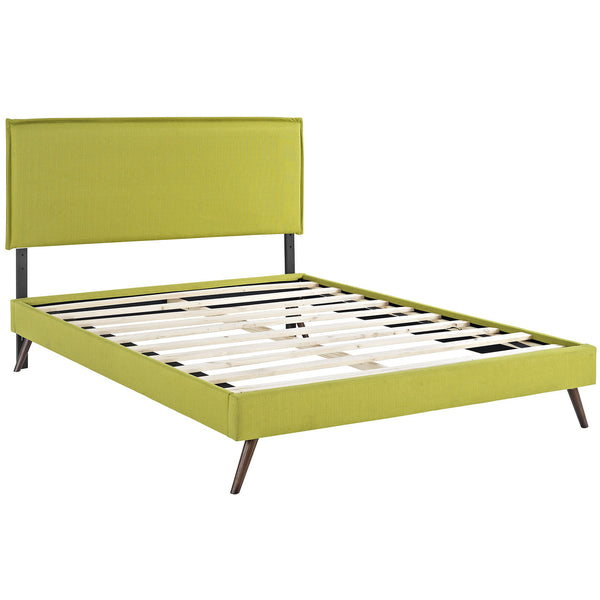 Camille Full Fabric Platform Bed with Round Splayed Legs - Wheatgrass