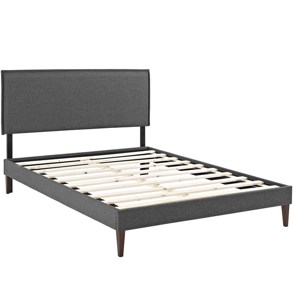 Camille Full Fabric Platform Bed with Squared Tapered Legs - Gray