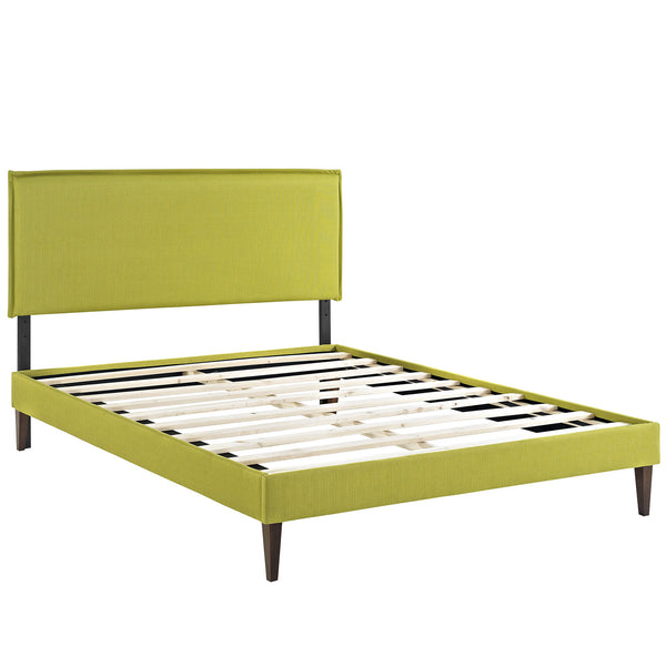 Camille Full Fabric Platform Bed with Squared Tapered Legs - Wheatgrass