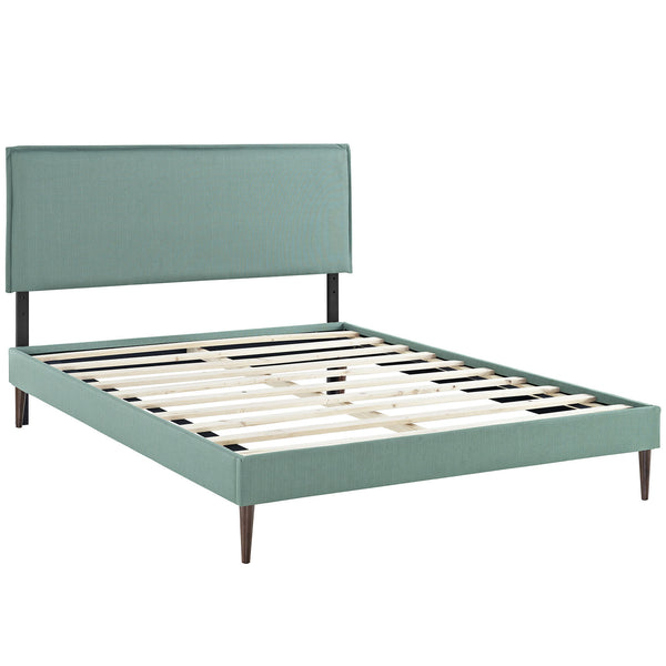 Camille Queen Fabric Platform Bed with Round Tapered Legs - Laguna