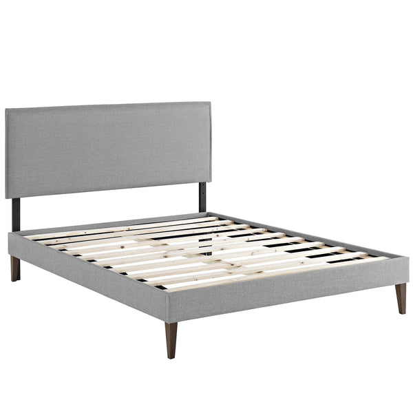 Camille King Fabric Platform Bed with Squared Tapered Legs - Light Gray