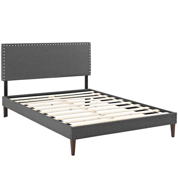 Phoebe King Fabric Platform Bed with Squared Tapered Legs - Gray