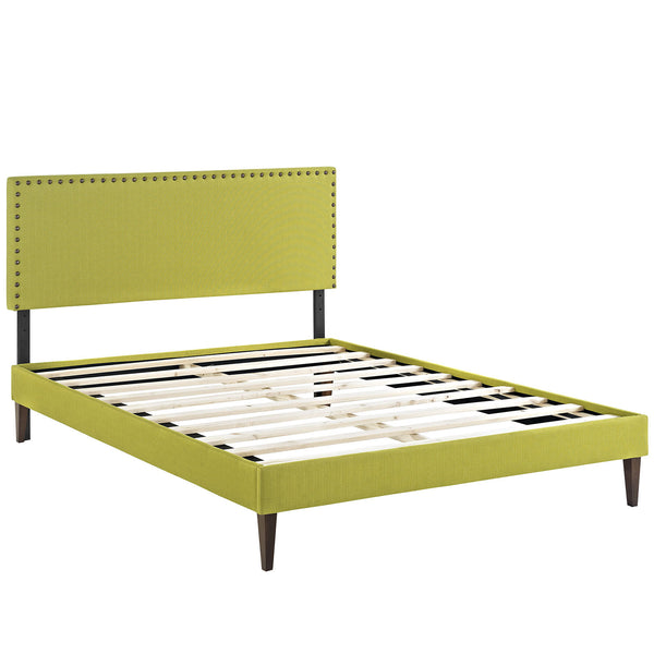 Phoebe King Fabric Platform Bed with Squared Tapered Legs - Wheatgrass