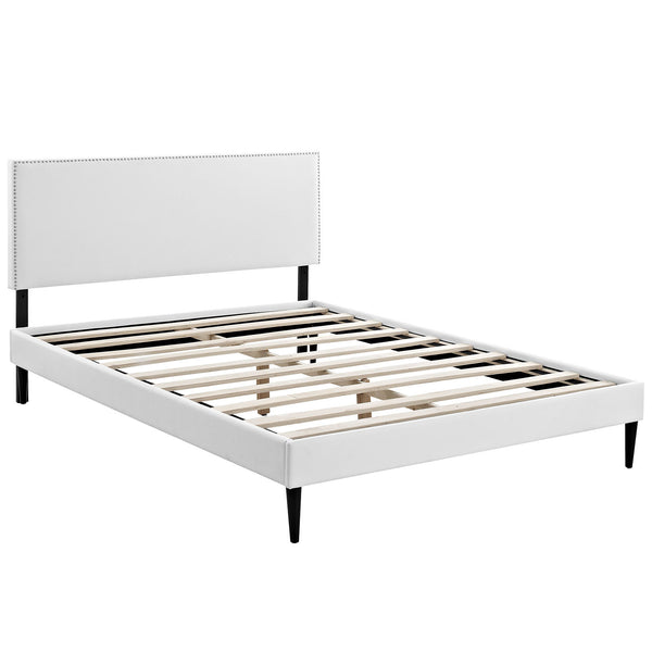 Phoebe King Vinyl Platform Bed with Round Tapered Legs - White