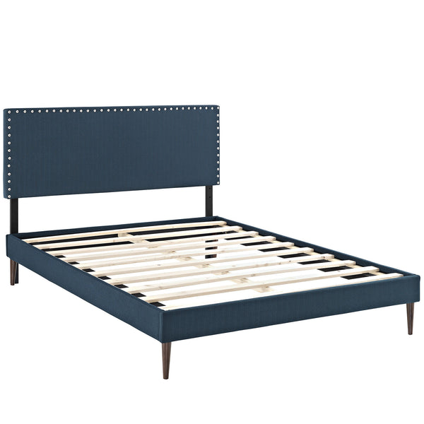 Phoebe King Fabric Platform Bed with Round Tapered Legs - Azure