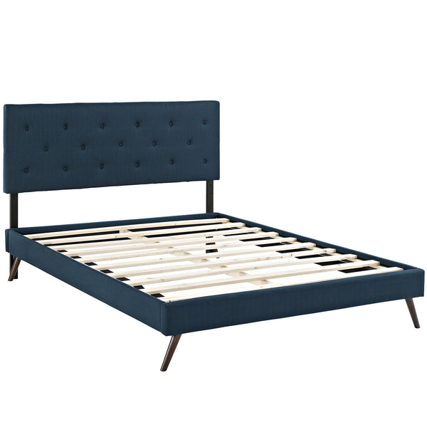 Terisa Full Fabric Platform Bed with Round Splayed Legs - Azure