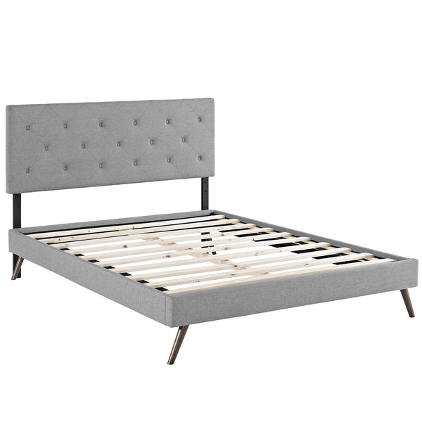 Terisa Full Fabric Platform Bed with Round Splayed Legs - Light Gray