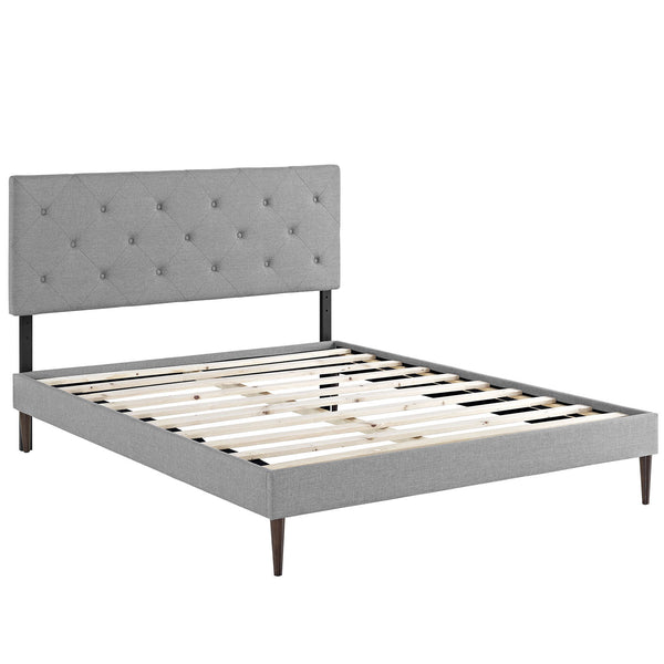 Terisa Full Fabric Platform Bed with Round Tapered Legs - Light Gray