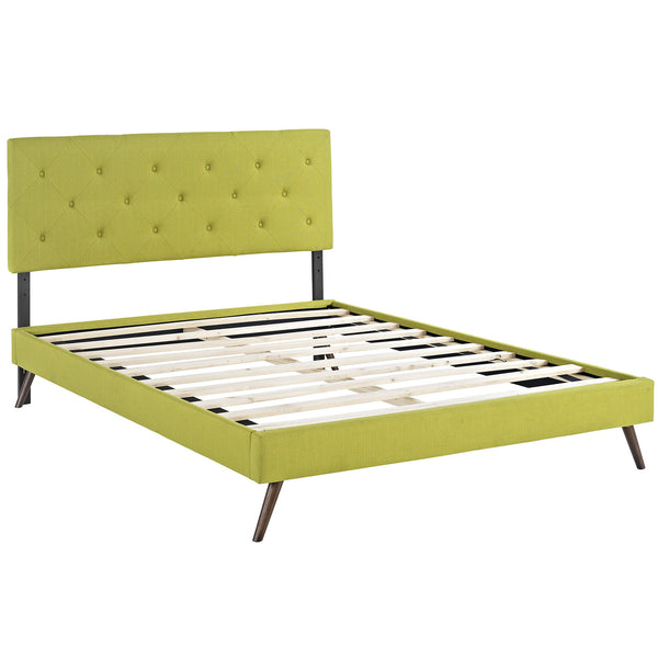 Terisa King Fabric Platform Bed with Round Splayed Legs - Wheatgrass