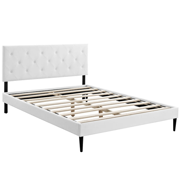 Terisa King Vinyl Platform Bed with Round Tapered Legs - White