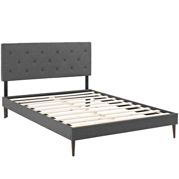 Terisa King Fabric Platform Bed with Round Tapered Legs - Gray