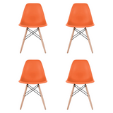 Set of 4 - Orange Eames Style Molded Plastic Dowel-Leg Dining Side Wood Base Chair (DSW) Natural Legs