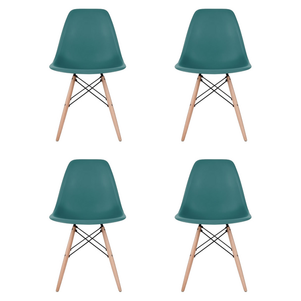 Set of 4 - Gray Eames Style Molded Plastic Dowel-Leg Dining Side Wood Base Chair (DSW) Natural Legs