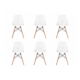 Set of 6 - White Eames Style Molded Plastic Dowel-Leg Dining Side Wood Base Chair (DSW) Natural Legs